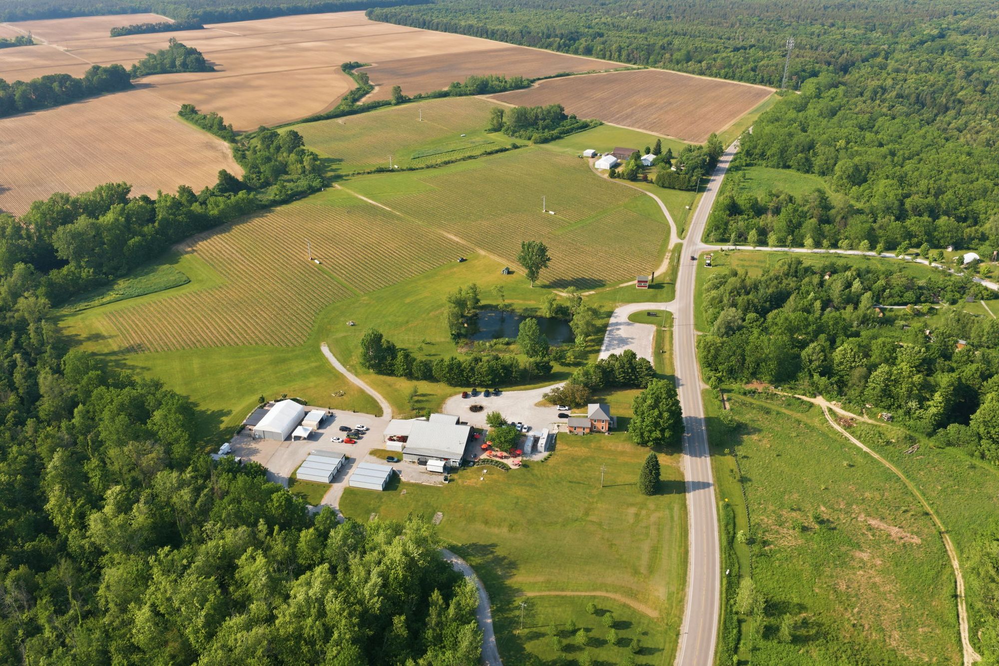 The property beside Front Road, from the air